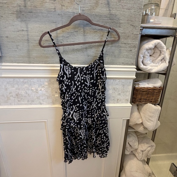 Large dvf target mesh ruched dress Black White coral Patterned Strap short - Picture 12 of 15